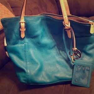 Teal tote w. Gold accent and matching Card holder